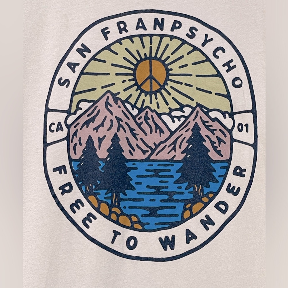 San Franpsycho "Free to Wander" Tee, Cream Sz L